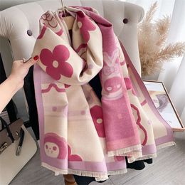 Pink Cream Sweet Girl Style Cashmere Scarf for Women's Winter New Versatile High-end Feeling Shawl with Thickened Warm Collar