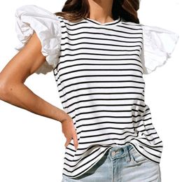 Women's T Shirts Stripe Knit Poplin Puff Sleeve Top Work Women Womens Athletic Tee