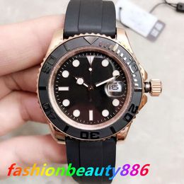 U1 Top AAA ST9 Everose Gold Watches 40MM Automatic Mechanical Men Watch Black Dial Rotatable Bezel Master Rubber Strap Mens Wristwatches