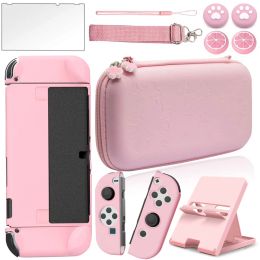 Bags Carrying Case for Nintendo Switch Oled Protective Cover 9H Glass Bracket Thumb Caps Hard Shell Storage Bag Pu Pouch Accessories