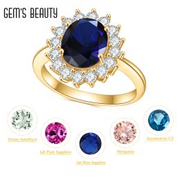 Rings Gem's Beauty Princess Diana Inspired Statement Engagement Ring 14K Gold Filled Sterling Silver Lab Blue Sapphire Birthstone Ring