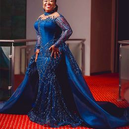 2024 Aso Ebi Royal Blue Mermaid Prom Dress Beaded Sequined Evening Formal Party Second Reception 50th Birthday Engagement Gowns Dresses Robe De Soiree ZJ61