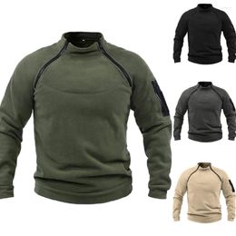 Men's Jackets Winter Fleece Pullover Solid Colour Tactical Outdoor Jacket Standing Collar Sportwear Windproof Coats Male Thick Sweatshirt