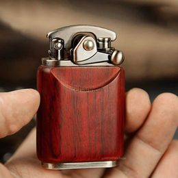 Lighters Rosewood Wooden Rocker Kerosene Lighter Retro Copper Old Nine Doors Creative Mahogany Cigarette Lighter Mens Gift YQ240222