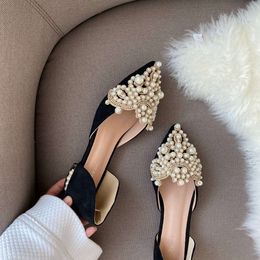 New Crown Flats Women Wedding Shoes Pointed Toe Female Dress Moccasins Low Pearl Heel Ladies Fashion Style 35-43