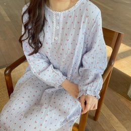 Womens Sleepwear Spring and Autumn Ladies Long Dress Cotton Crepe Nightdress Thin Sleeve Skirt Casual Home Women