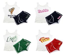 2022 Summer Shorts Tracksuits Womens Two Piece Set Shorts Yoga Pants Letter Printed Casual Lady Suspenders Tops Outfits7897432