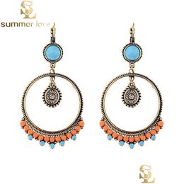 Dangle & Chandelier Vintage Ethnic Round Beads Dangle Drop Earrings Hanging For Women Bohemia Female Fashion Earring Party Dhgarden Dhzgd