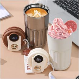 Coffee & Tea Sets Smart Water Bottle Digital Led Temperature Coffee Mug Stainless Steel Portable Cup Drop Delivery Home Garden Kitchen Dh64T