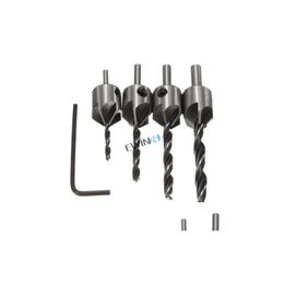 Drill Bits 4Pcs Hss 5 Flute Carpentry Countersink Drill Bit Set Woodworking Tool Chamfer M-6Mm Add Hex Drop Delivery Home Garden Tools Dhplh