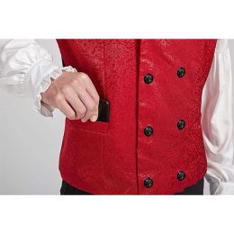 Cosplay Gothic Victorian Waistcoat for Men Steampunk Style Vest Unique Decorative Pattern Red/Black/White S
