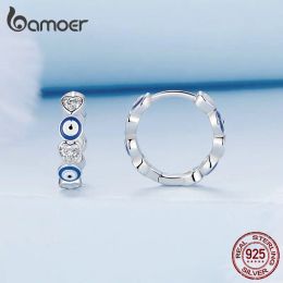 Earrings Bamoer 925 Sterling Silver Lucky Evil Eye & Heart Zircon Ear for Women Fine Jewellery Gifts For Girl