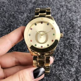 Fashion Big letters design Watches women Girl Colorful crystal style Metal steel band Quartz Wrist Watch P24335b