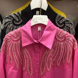 Women's Blouses Luxury Exquisite Sequined Beaded Cotton Shirts And For Women 2024 Spring Longg Sleeve Mid-length Tops Blusas