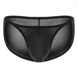 Underpants Youth Mesh Thin Bottom Briefs For Men U Convex Pouch Underwear Casual Breathable Revealing Buttocks Low Waist High Slit Panties