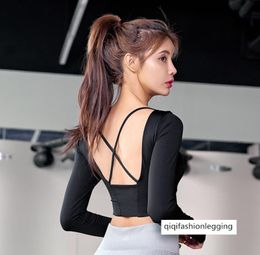 New Season Fitness backless Strap Chest Pad Running Gym Exercise Sports Set Finger Beauty Back Yoga Long Sleeve2622320