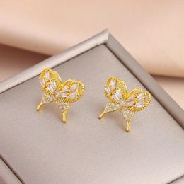 Stud Earrings Sparkly 18K Gold Plated Zircon Butterfly For Women Female Fashion 316L Stainless Steel Party Jewellery