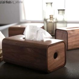 Tissue Boxes Napkins Japanese-style Black Walnut White Oak Tissue Box Solid Wood Rectangular Tissue Storage Box Home Desktop Paper Towel Holder Q240222