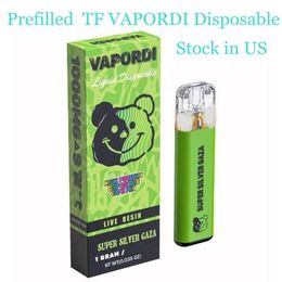 Prefilled TF VAPORDI Disposable E-cigarettes Pen Rechargeable 1.0ml Vaporizer 10 Strains Stock in US
