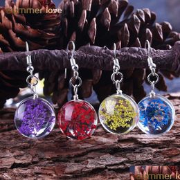 Dangle & Chandelier Sell Dried Flower Glass Pendant Sier Plating Hook Dangle Earring For Women Unique Design 10 Color Drop Fashion Dr Dh19G