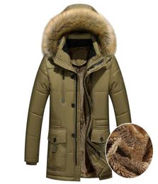 Men039s пуховые парки-тренч, мужское пальто, толстая теплая парка, мужская зимняя куртка-карго с меховым капюшоном из флиса, средней длины8128545