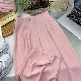 Women's Pants Solid Suits For Women High Waisted Korean Fashion Wide Leg Office Ladies Full Length Baggy