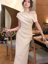 Casual Dresses Women Elegant Solid Long Dress Summer Fashion Off Shoulder Chic Bodycon Evening Party Korean One Piece Clothing 2024