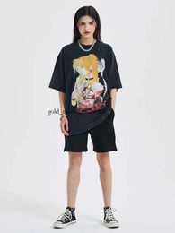 Men's T-Shirts Vintage Washed Tshirts For Men Digital Printing Anime Graphic T Shirt High Quality Women Harajuku Oversize Tee Cotton Streetwear 761