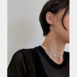 Necklaces Plaid Stylish Clavicle Chain Wide Choker NanoPlated White Silver Colour Colorfast AntiAllergy collar de perlas de lujo