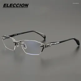 Sunglasses Frames ELECCION Titanium Glasses Frame Men Rimless Square Business Optical Clear Computer Prescription Eyeglasss For