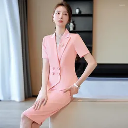 Two Piece Dress Spring Fall Fashion Pink Blazer Women Skirt Suits Jacket Ladies Work Wear Set Office Uniform Styles Knee Length