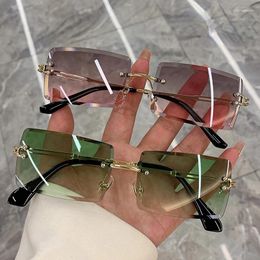 Sunglasses Rimless Women Vintage Fashion Frameless Rectangle Shades Female Gradient Travel Sun Glasses For Driving Hiking UV400