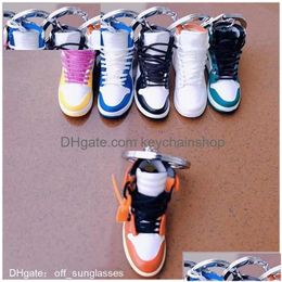 Keychains Lanyards Simation 3D Sneakers Keychain Fun Mini Pu Basketball Shoes Keyring Diy Finger Skateboard Accessories Jewelry Pend Dhnnp