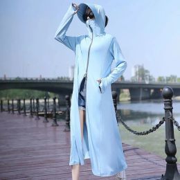 Jackets 2022 New Spring Autumn Summer Length Women's Coat Sunscreen Clothes Ice Silk Breathable Thin LongSleeved Jacket UV Protection