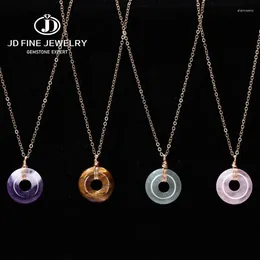 Pendant Necklaces JD Natural Amethyst Turquoise Peace Buckle Carved Golden Chain Necklace Women Fashion Lucky Amulet Reiki Healing Choker