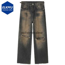Мужские джинсы, рваные винтажные джинсы для мужчин, уличная одежда в стиле хип-хоп, мешковатые джинсовые брюки, свободные синие джинсы HarajukuH24222