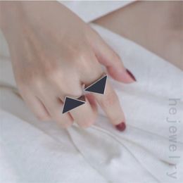 Silver Colour luxury ring men triangles bague letter size shiny black halloween graceful designer rings polished wed enamels letters ring jewelllery ZB040 B4