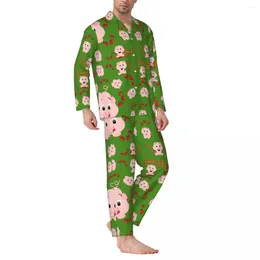 Men's Sleepwear Farm Hearts Print Pajama Sets Cute Little Piggies Comfortable Male Long Sleeve Aesthetic Leisure 2 Pieces Nightwear