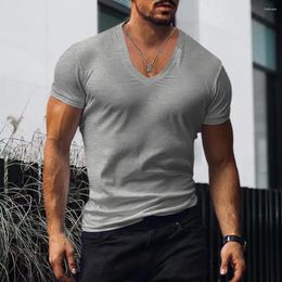 Men's T Shirts Fashion Casual Short Sleeve V Neck Slim Tee Mens Summer Leisure Pure Colour Simple Basic Shirt Men Tops Pullover