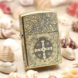 Lighters Genuine oil lighter copper windproof Constantine carving cigarette Kerosene lighters Gift With anti-counterfeiting code YQ240222