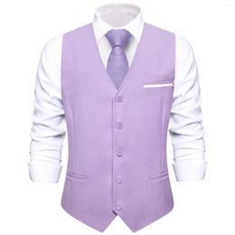 Men's Vests Light Purple Silk Vest Slim Fit Solid V-Neck Waistcoat Tie Hanky Cufflinks Set For Men Business Party Designer Gift Hi-Tie