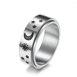 Cluster Rings 8mm Stainless Steel Sun Moon Star Spinner Ring For Men Women Size 5-12