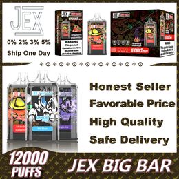 Original JEX BIG BAR 12000 12K Puff 12000 12K Rechargeable Screen Charge Display Disposable E Cigarettes Box Mesh Coil Vape Pen With 20ml 500mAh RandM 15000 15K