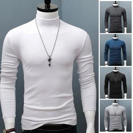 Winter Warm Men Mock Neck Basic Plain T-shirt Blouse Pullover Long Sleeve Top Male Outwear Slim Fit Stretch Fashion Sweater 240220