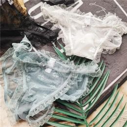 Women's Panties Sexy And Comfortable Mesh Ruffle Flower Sweet Lovely Low Waist Female Underwear Women Lingerie Transparent