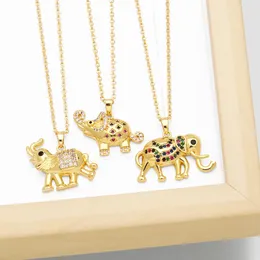 Pendant Necklaces FLOLA Copper Zircon Elephant For Women Gold Plated Animal CZ Crystal Faith Sacred Jewelry Gifts Nkeb810