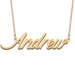 Andrew Name Necklace Pendant for Women Girlfriend Gifts Custom Nameplate Children Best Friends Jewelry 18k Gold Plated Stainless Steel