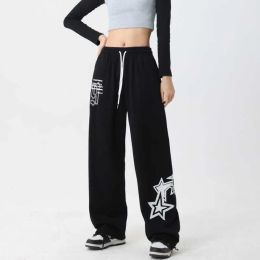 Capris Hip Hop Streetwear Oversize Jogging Sweatpants Women New Drawstring Elastic Waist Stars Wide Leg Baggy Casual Sports Trousers