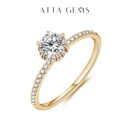 Rings Attagems 14K Yellow Gold 1.0CT Moissanite Rings for Women Handmade 6.5mm Pure 10K Round Shape Engagement Ring Gift Fine Jewelry