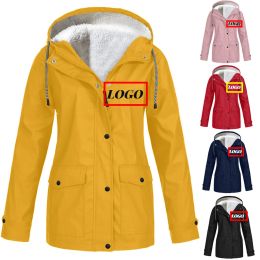 Jackets Custom LOGO Women Jacket Solid Outdoor Hiking Hooded Waterproof WindProof Long Coat Female Winter Warm Outwear Women Clothing